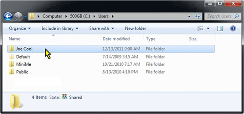 Windows 7 Computer, C Drive, Users Folders